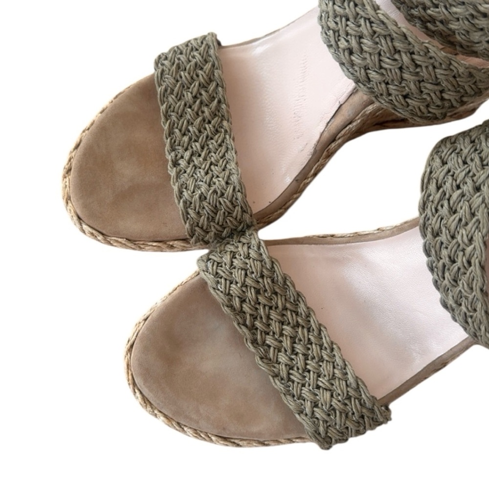 Stuart Weitzman Alexis Swamp Crochet Muted Green Khaki Wedge Sandals Size 9‎ - Picture 8 of 10
